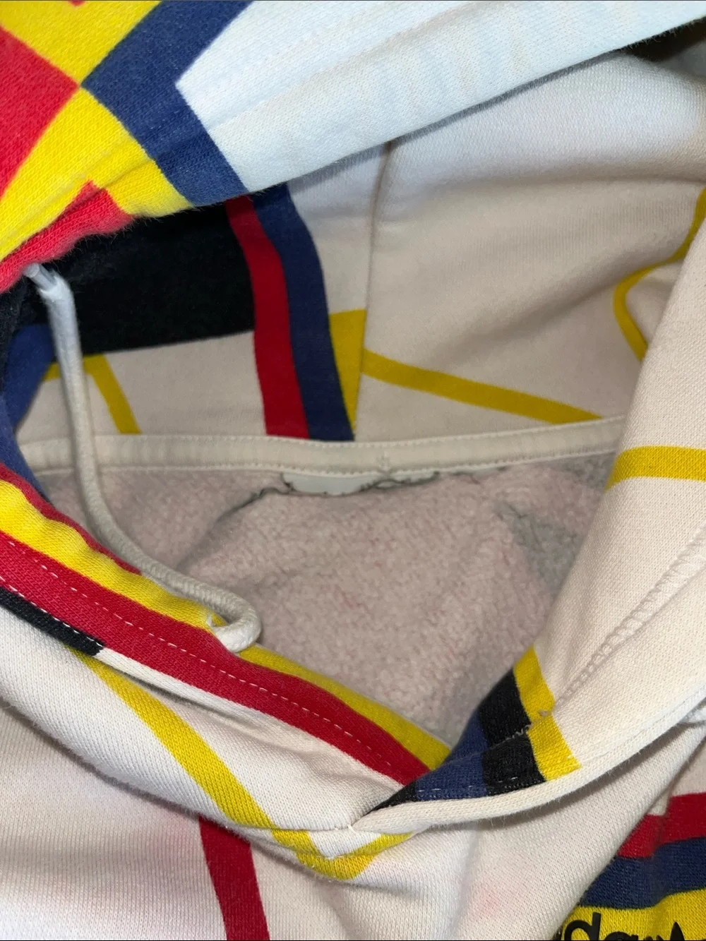adidas Multi-Color Trefoil Graphic Hoodie - White, Yellow, Red, Navy 20” P2P